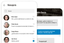 Encabezado de Aiora mostrando las funcionalidades de mensajería.